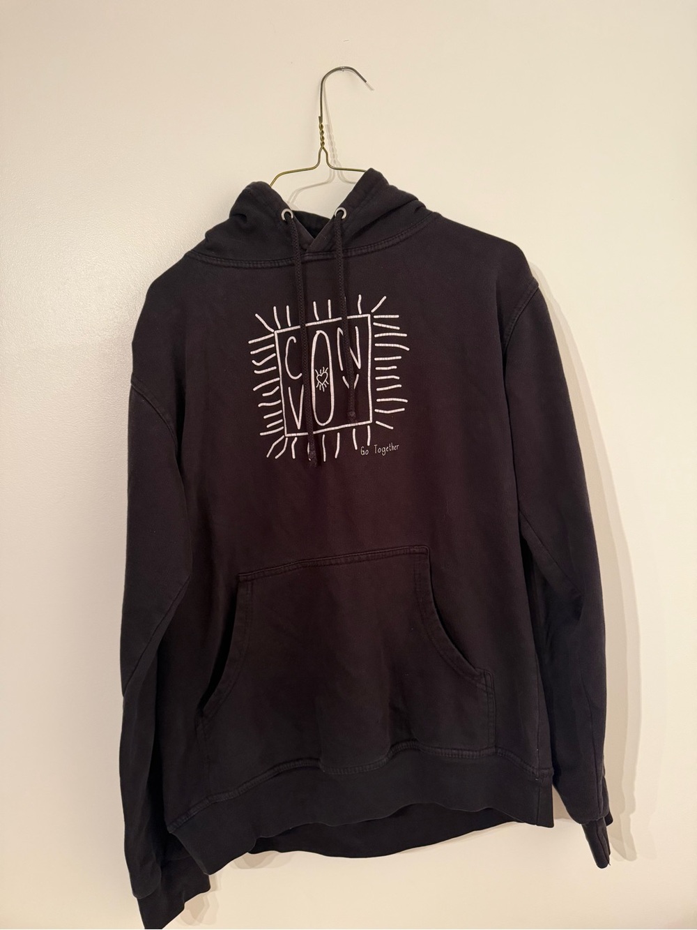 Black Graphic Pullover Hoodie with White Chest Print - Unbranded